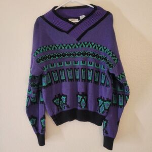 kinniku purple & green true vintage ugly wool sweater
